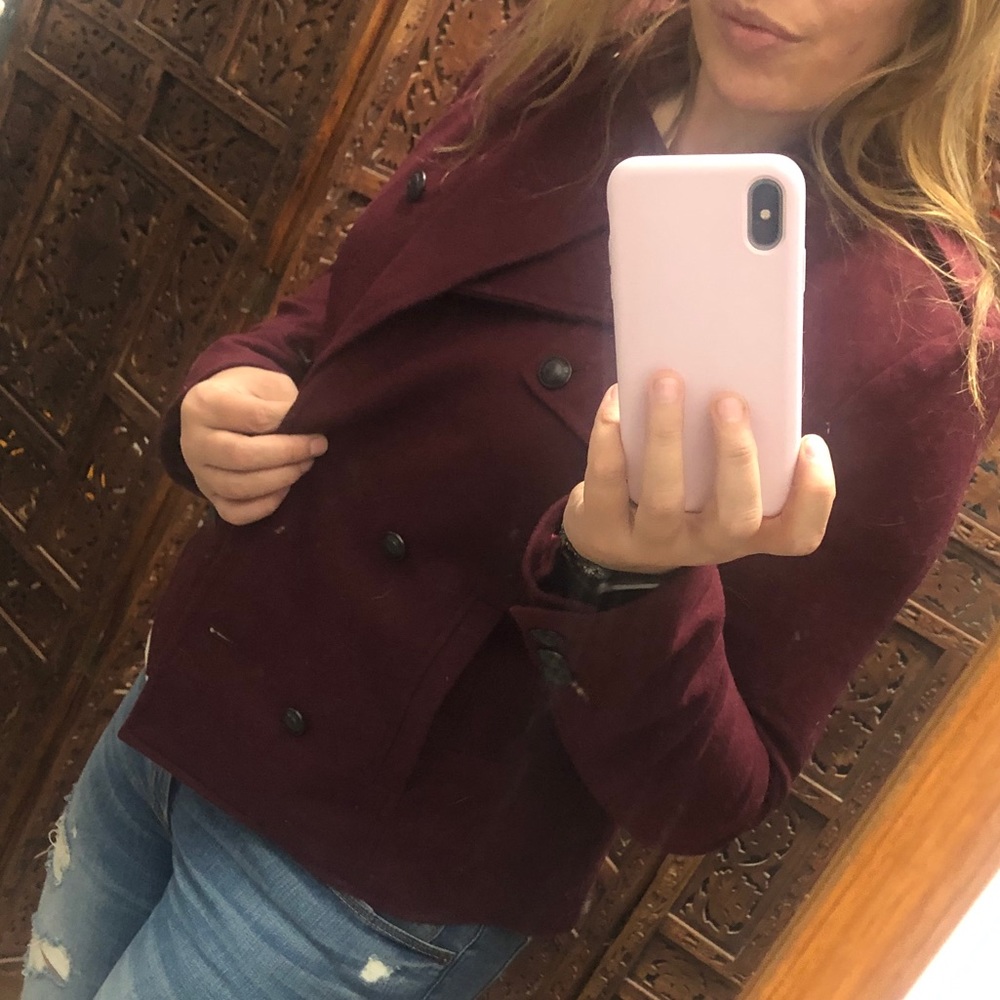 Vintage wool maroon red military coat 8/10
